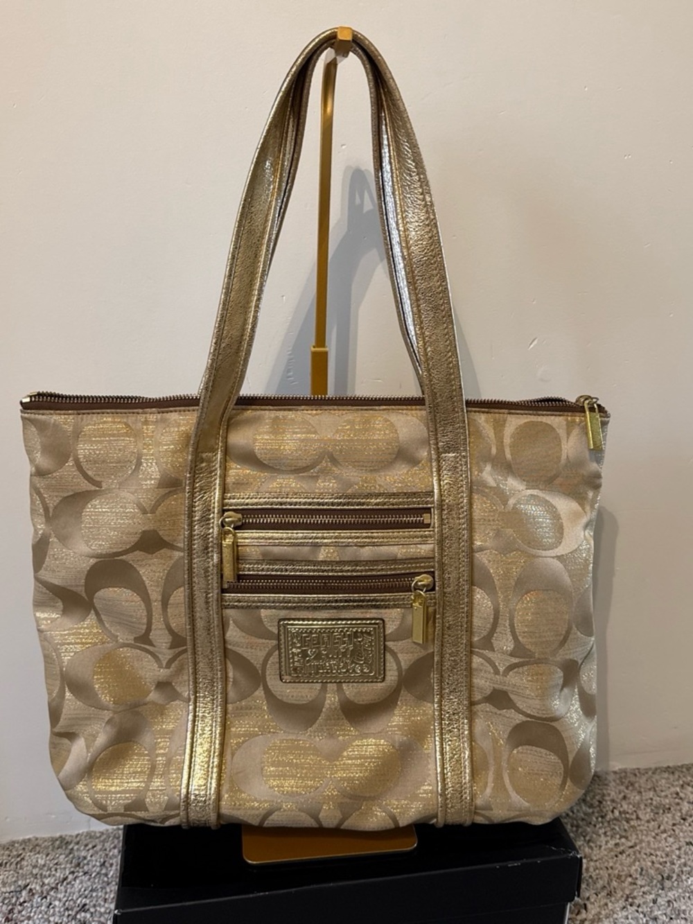 Coach Poppy Metallic Gold Signature Canvas Tote